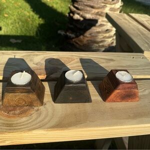Wooden Candle Holders Set - Brown, Black, Tan
